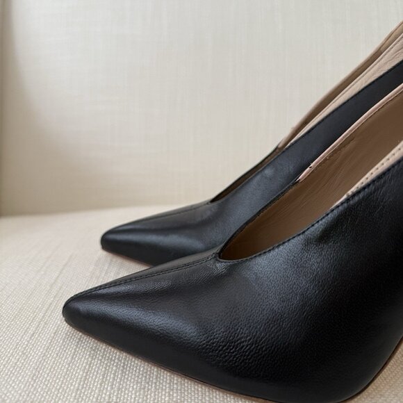 L K Bennett Quinny Black & Nude Leather V Neck Pointy Heels - Picture 5 of 5